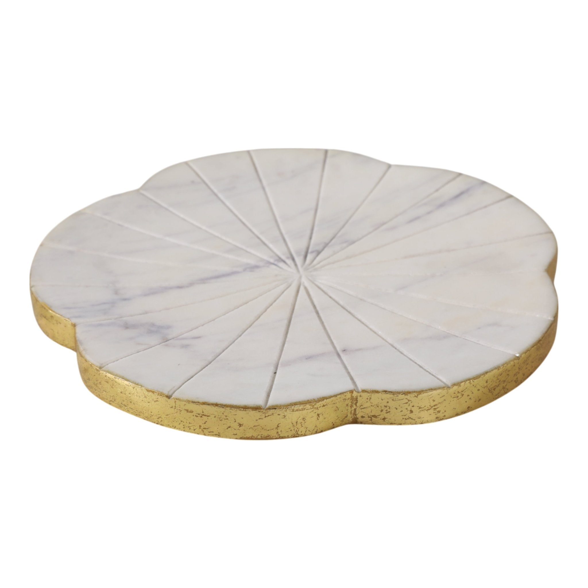 8x8" Marble Flower Tray W/ Gold Edges, White Tray| Sagebrook Home