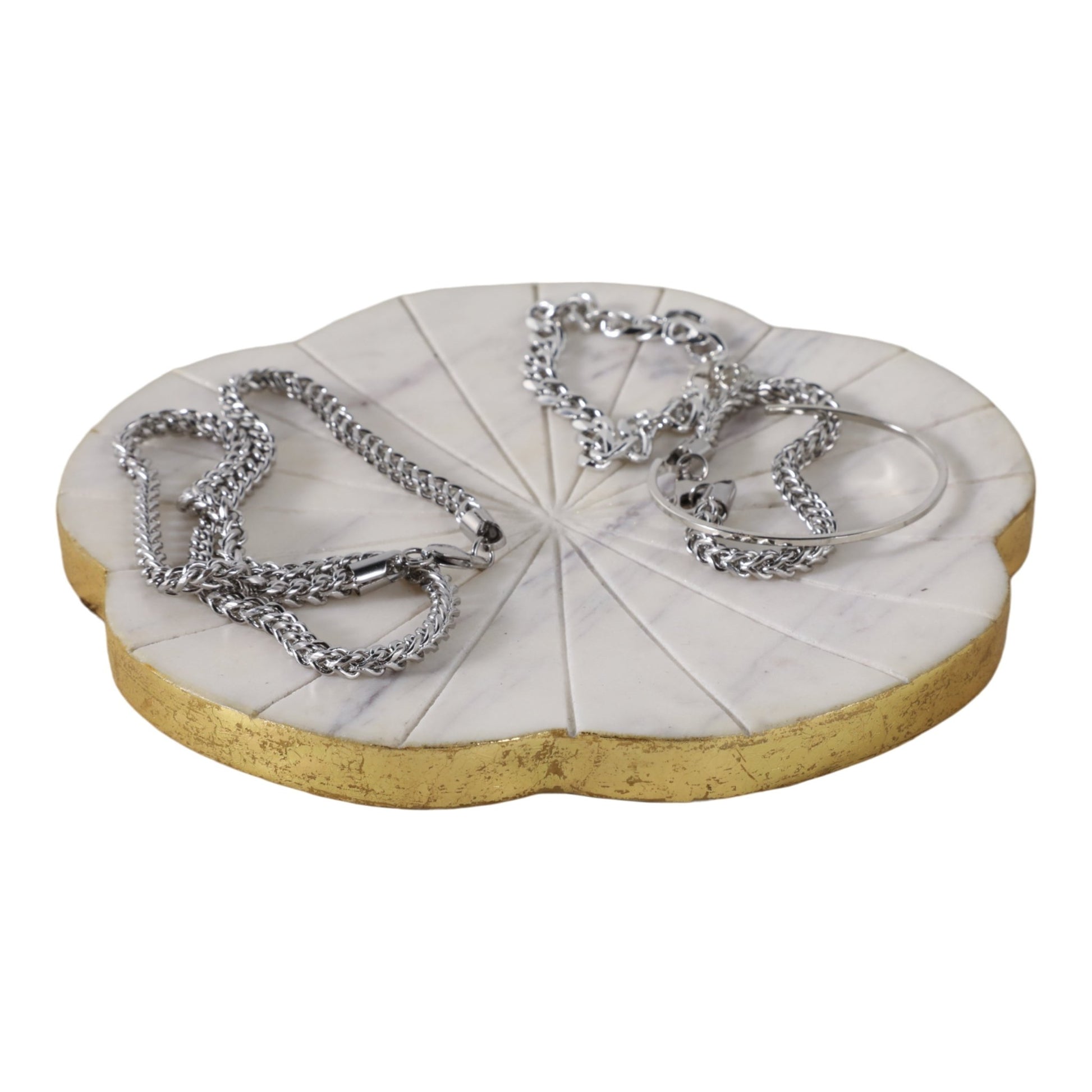 8x8" Marble Flower Tray W/ Gold Edges, White Tray| Sagebrook Home