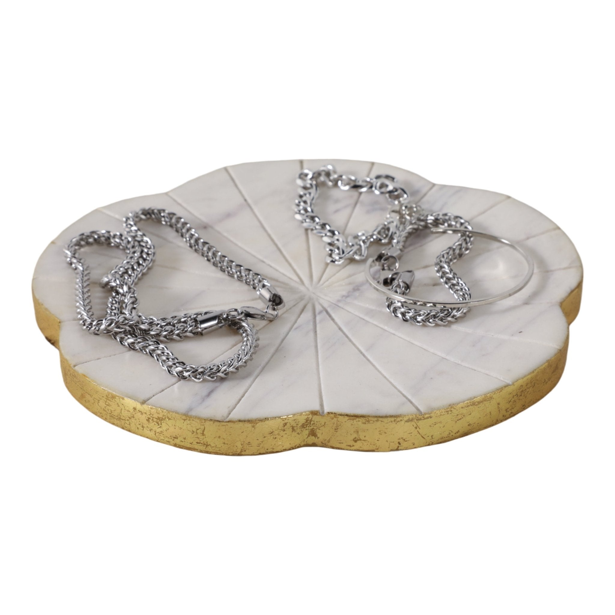 8x8" Marble Flower Tray W/ Gold Edges, White Tray| Sagebrook Home