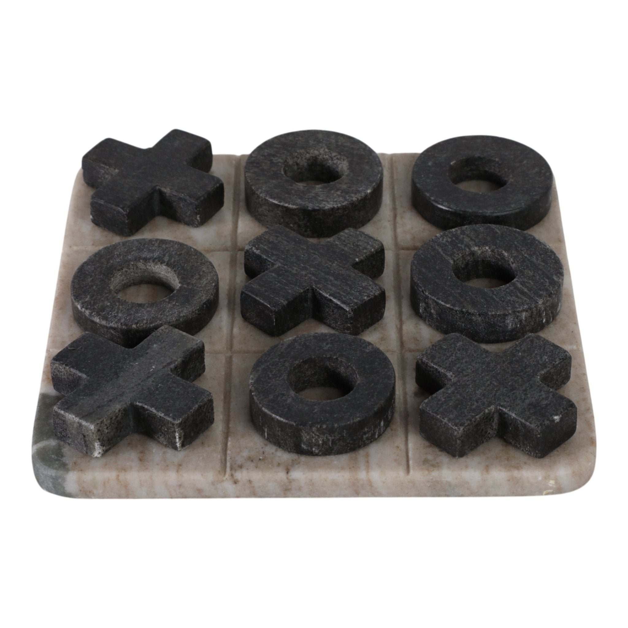 8X8" MARBLE TIC-TAC-TOE, BEIGE/BLACK Table Decors| Sagebrook Home