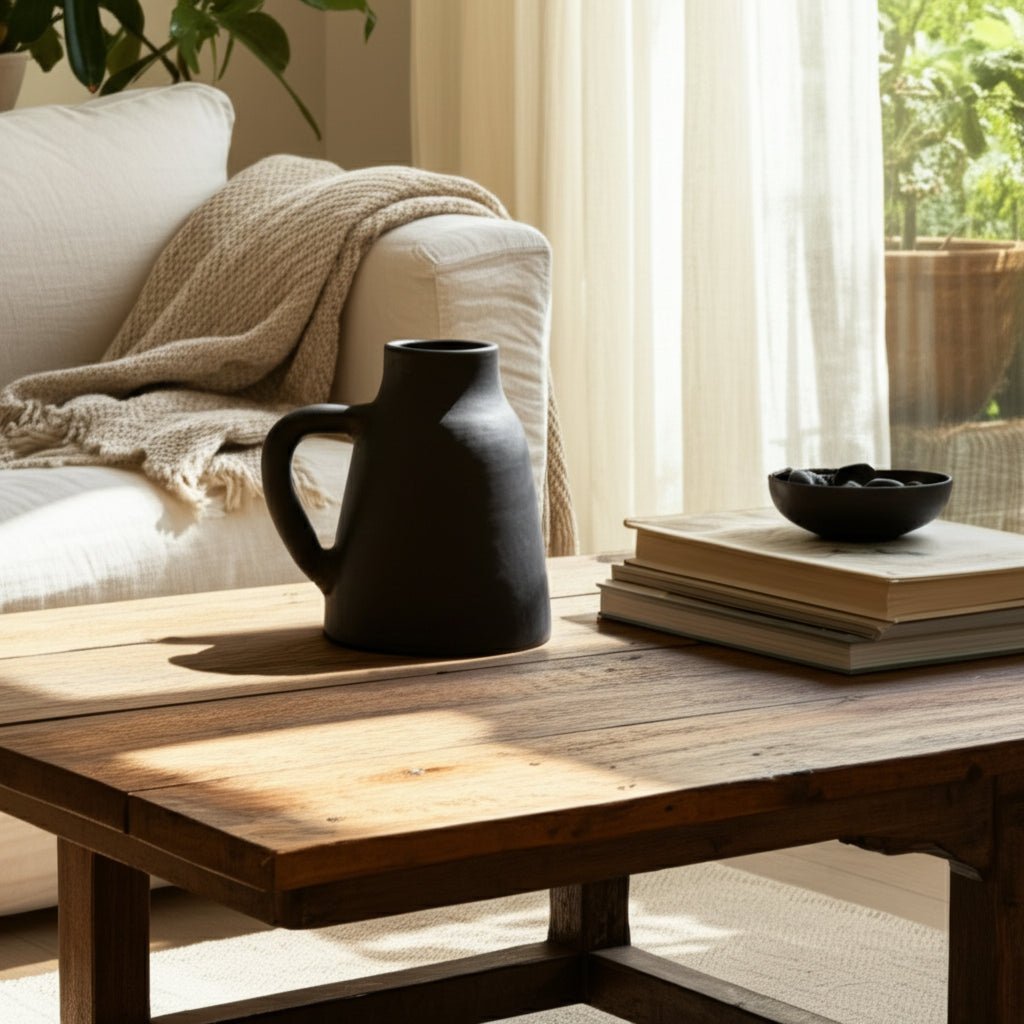 8x8" Terracotta Vase With Handle, Black Vases and Jars| Sagebrook Home
