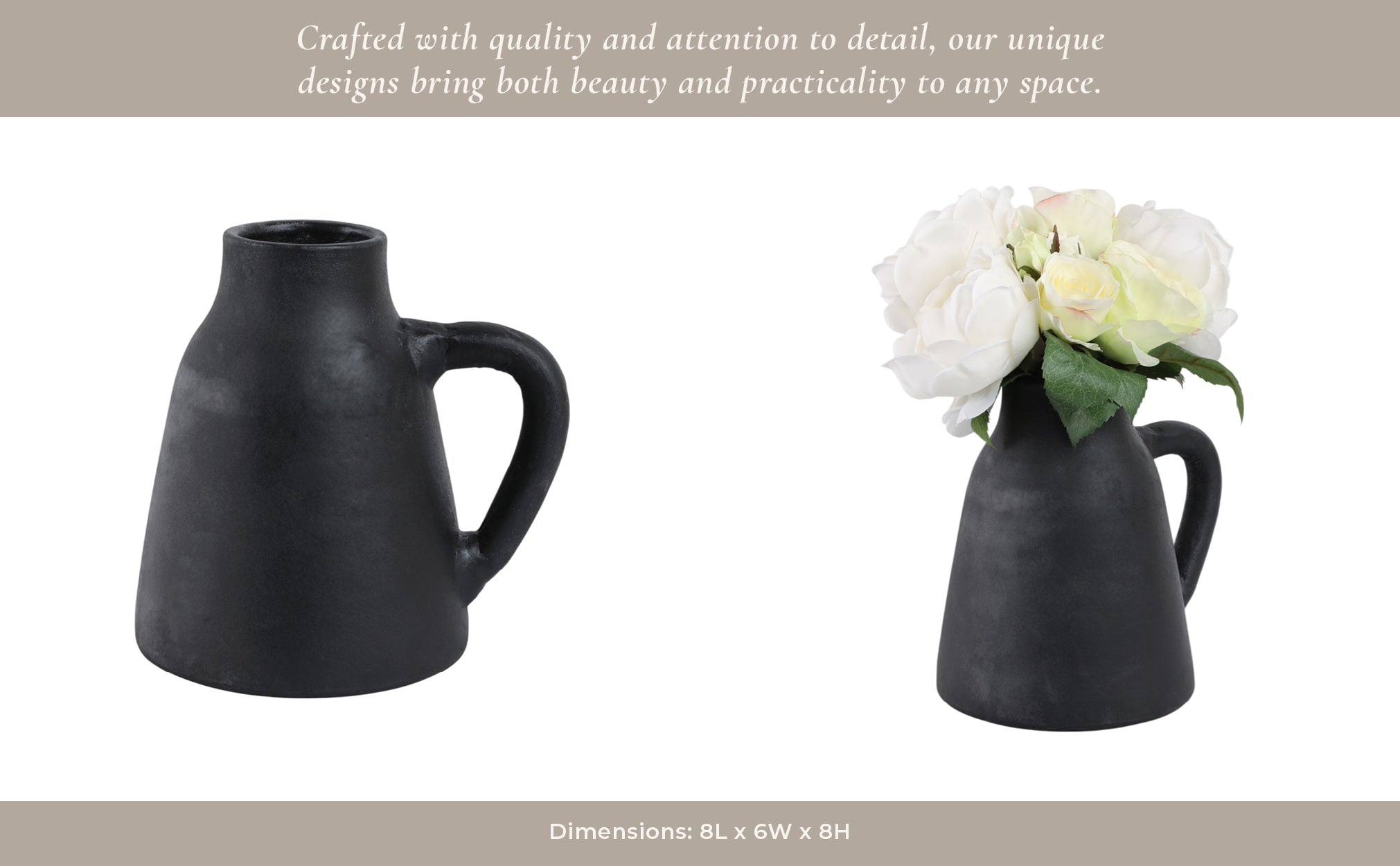 8x8" Terracotta Vase With Handle, Black Vases and Jars| Sagebrook Home