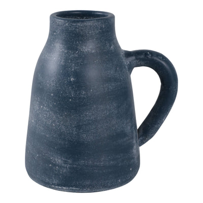 8x8" Terracotta Vase With Handle, Blue - Al Rugaib Furniture