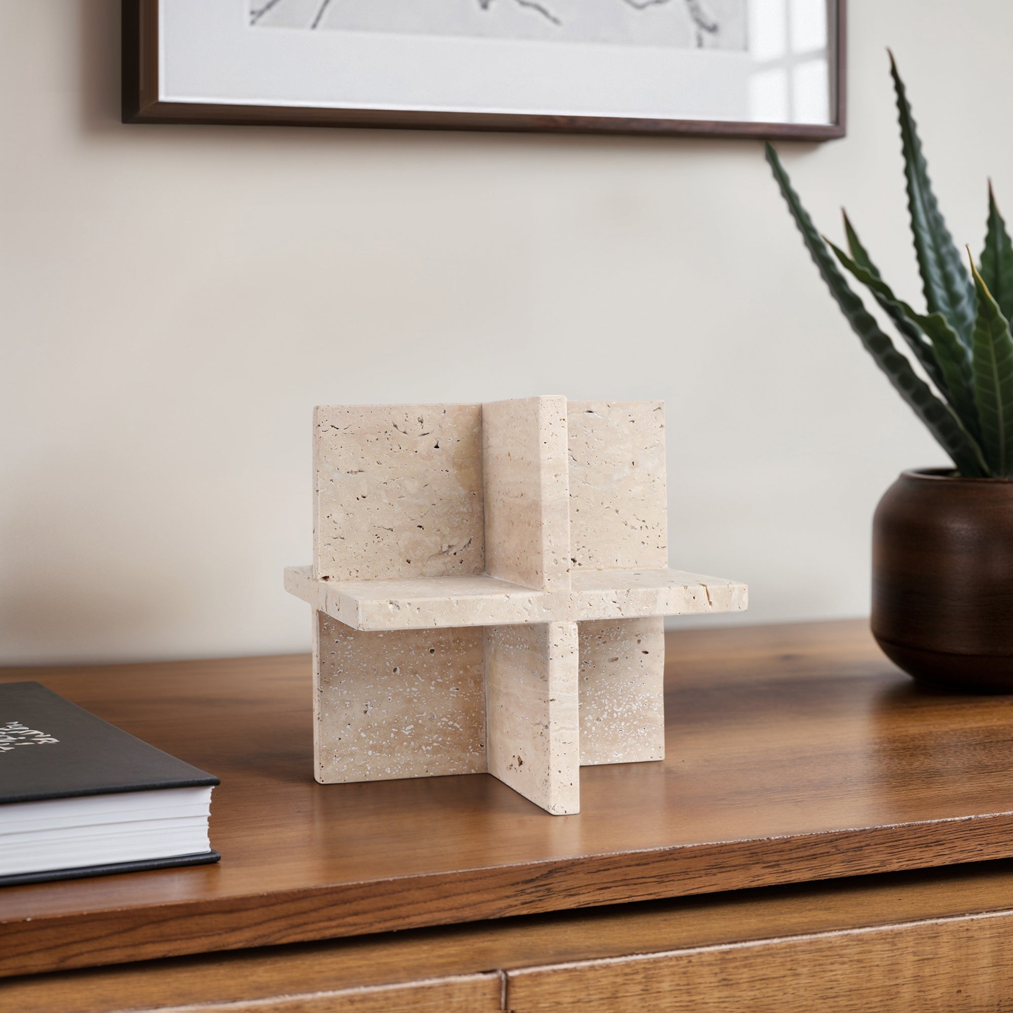8X8" TRAVERTINE GEO OBJECT, TAN Table Decors| Sagebrook Home