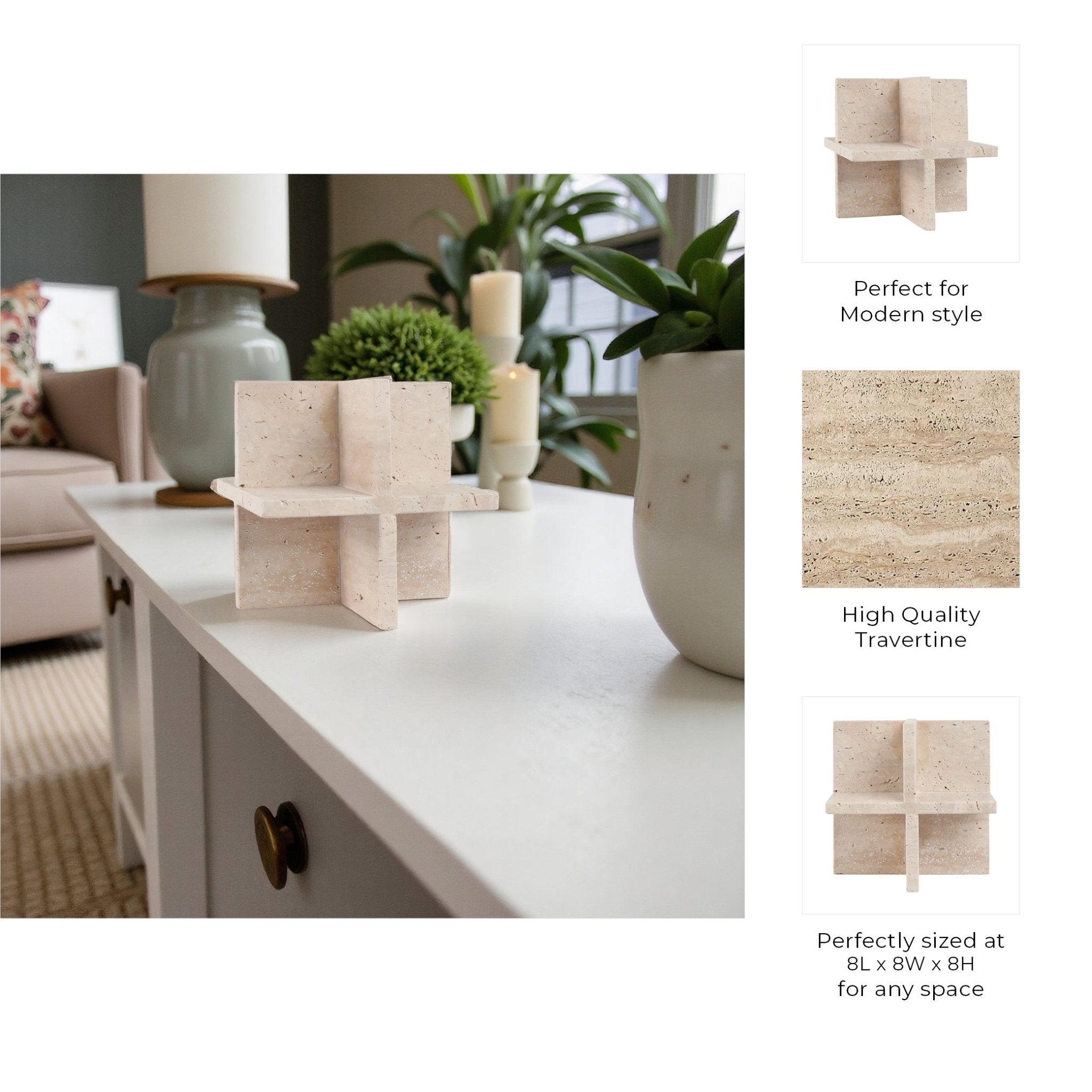 8X8" TRAVERTINE GEO OBJECT, TAN Table Decors| Sagebrook Home