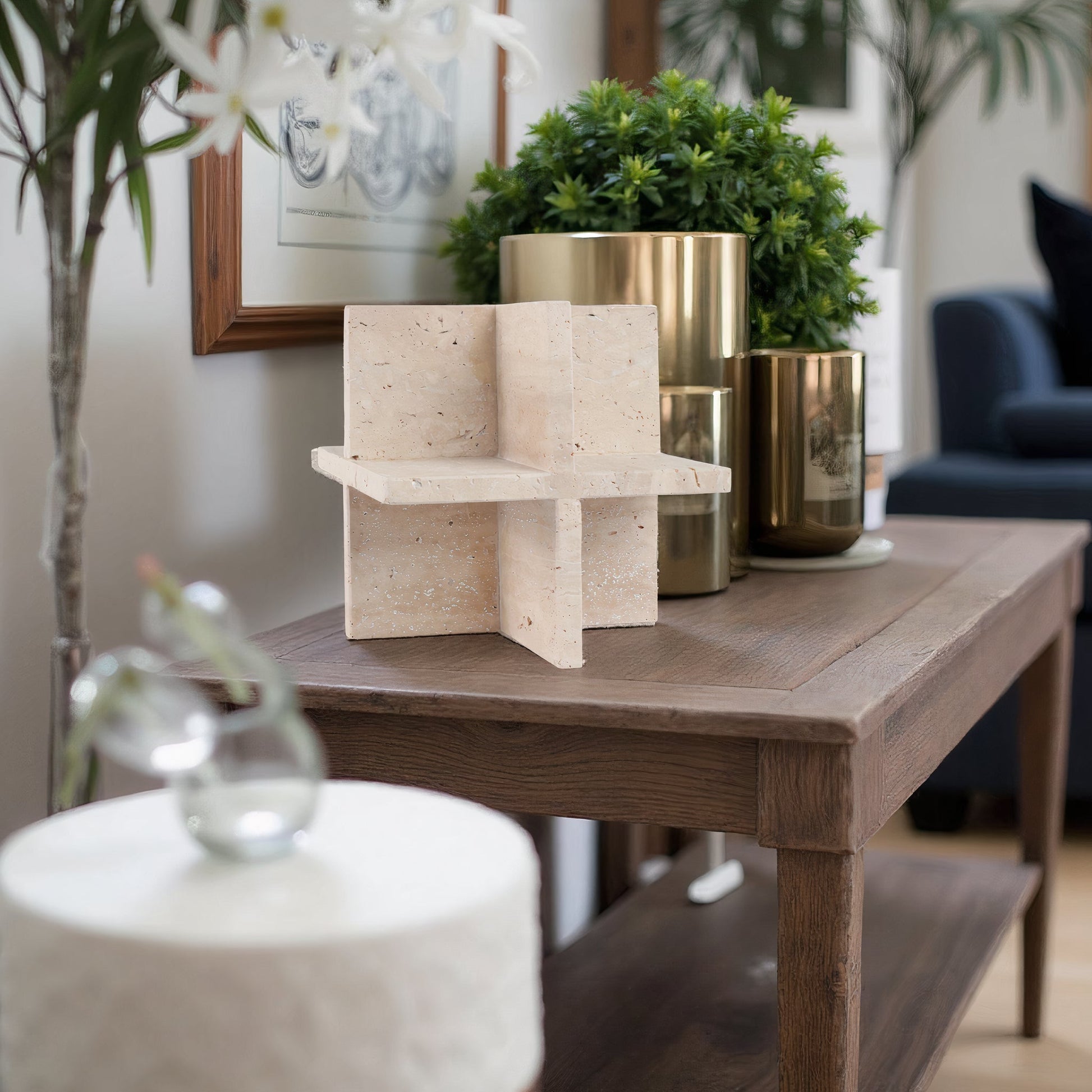 8X8" TRAVERTINE GEO OBJECT, TAN Table Decors| Sagebrook Home