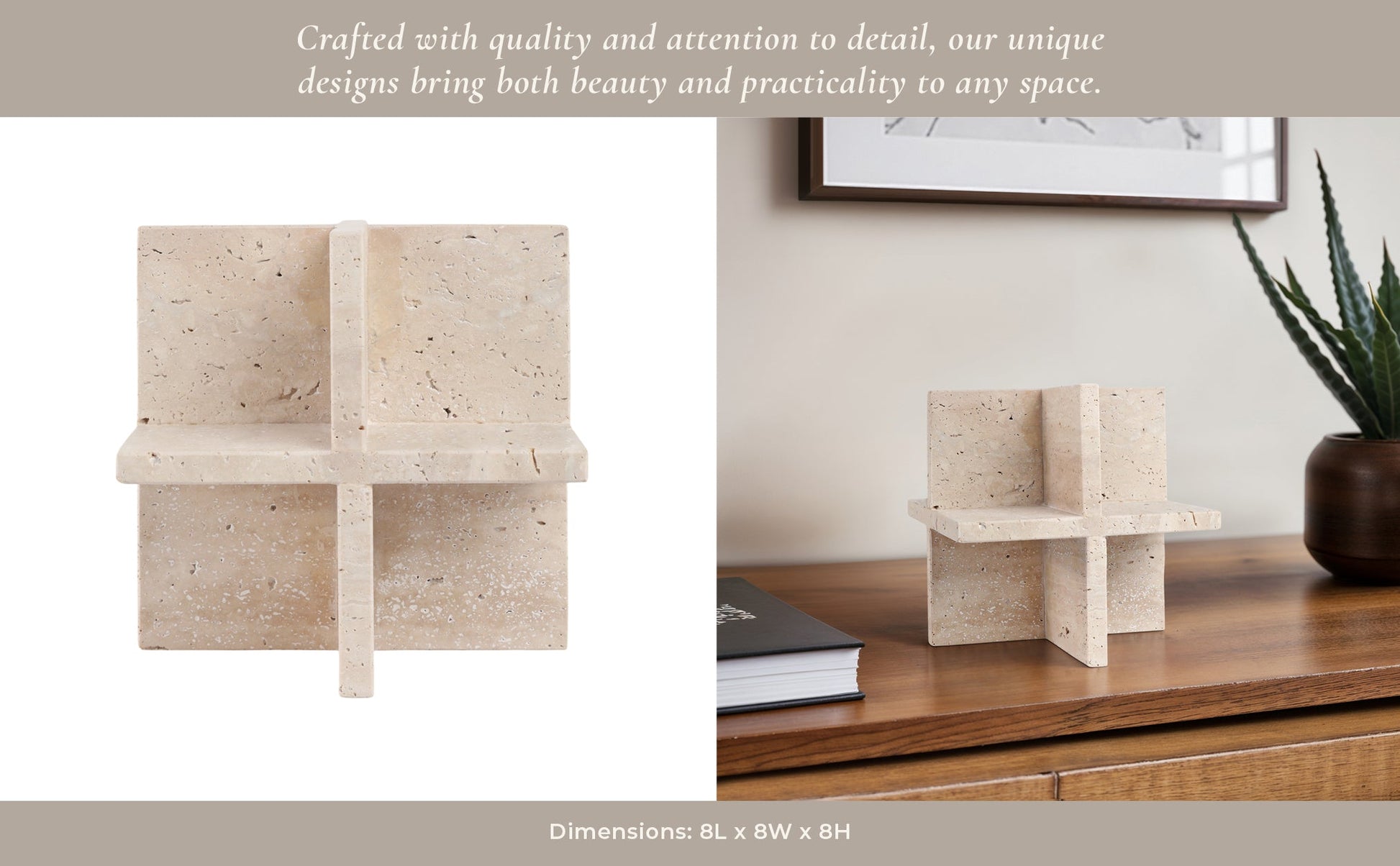 8X8" TRAVERTINE GEO OBJECT, TAN Table Decors| Sagebrook Home