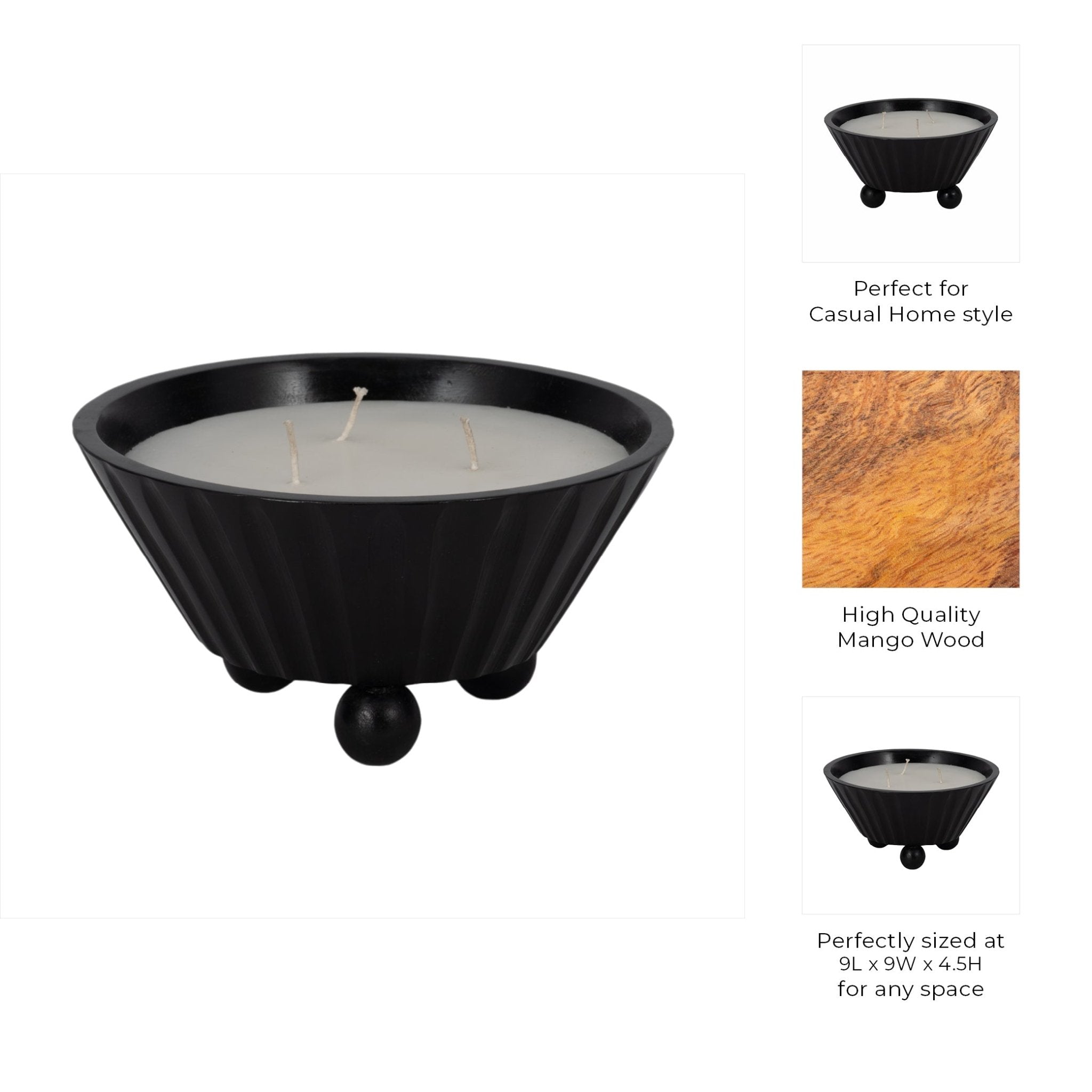 9" 17oz Footed Bowl/scented Wax, Black Candle Holders| Sagebrook Home