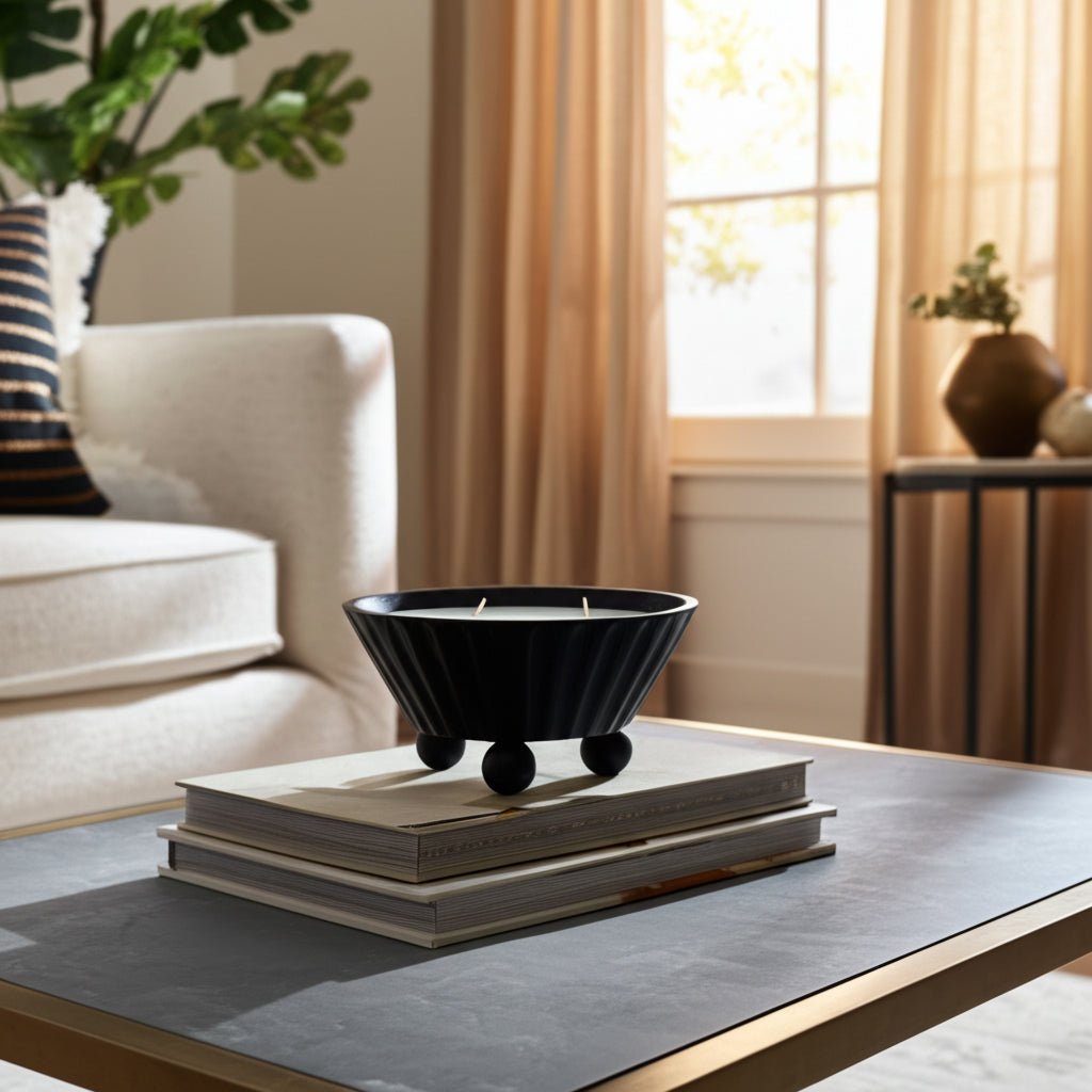 9" 17oz Footed Bowl/scented Wax, Black Candle Holders| Sagebrook Home