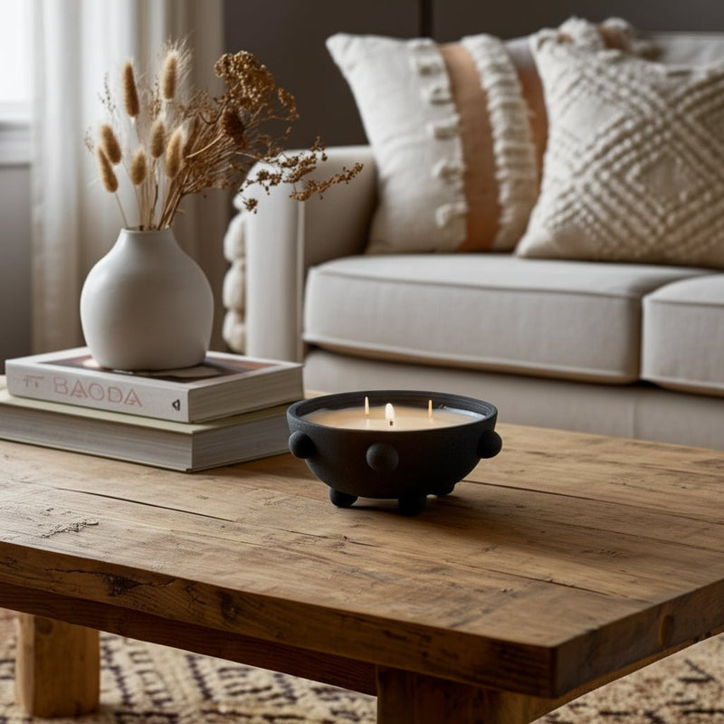 9" 22 Oz Black Amber Sea Salt Bubble Bowl Candle, - Al Rugaib Furniture