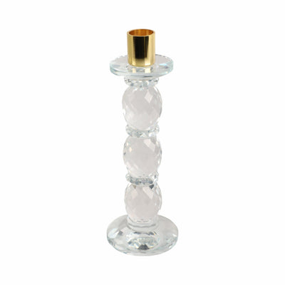 9" Etched Crystal Taper Holder, Clear/gold - Al Rugaib Furniture