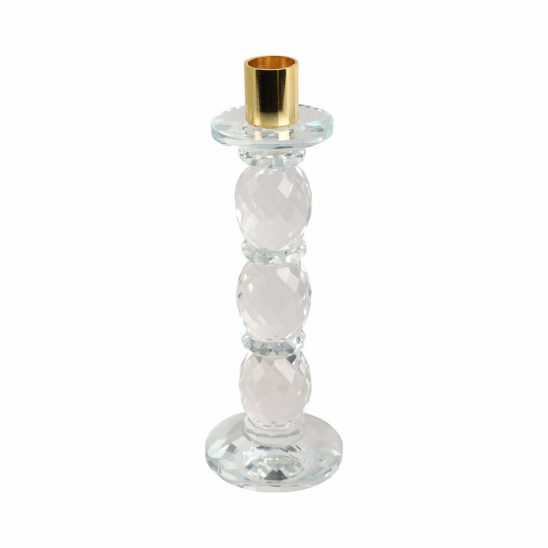 9" Etched Crystal Taper Holder, Clear/gold - Al Rugaib Furniture