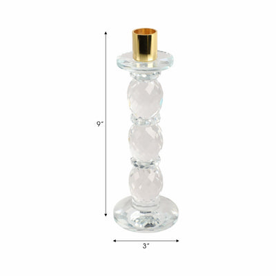9" Etched Crystal Taper Holder, Clear/gold - Al Rugaib Furniture