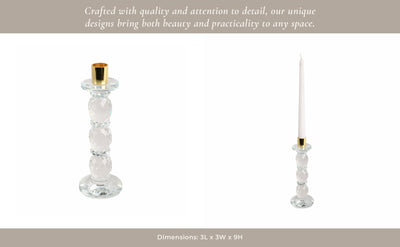 9" Etched Crystal Taper Holder, Clear/gold - Al Rugaib Furniture