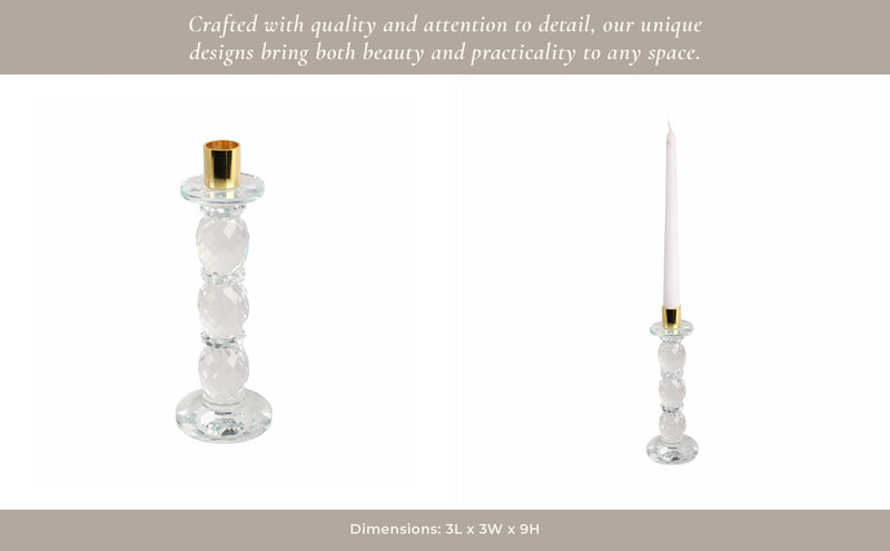 9" Etched Crystal Taper Holder, Clear/gold - Al Rugaib Furniture