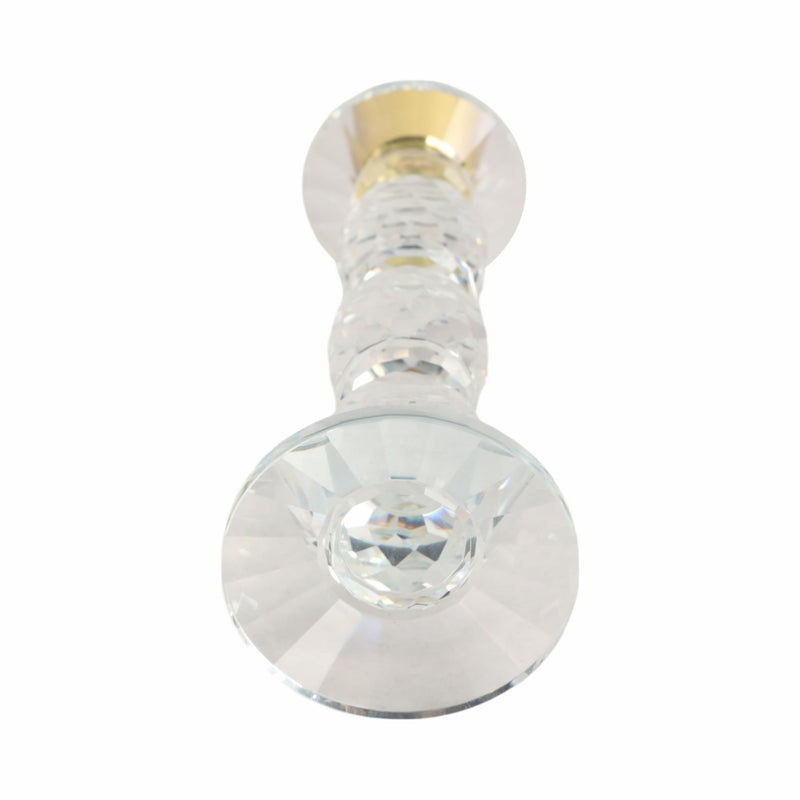 9" Etched Crystal Taper Holder, Clear/gold - Al Rugaib Furniture
