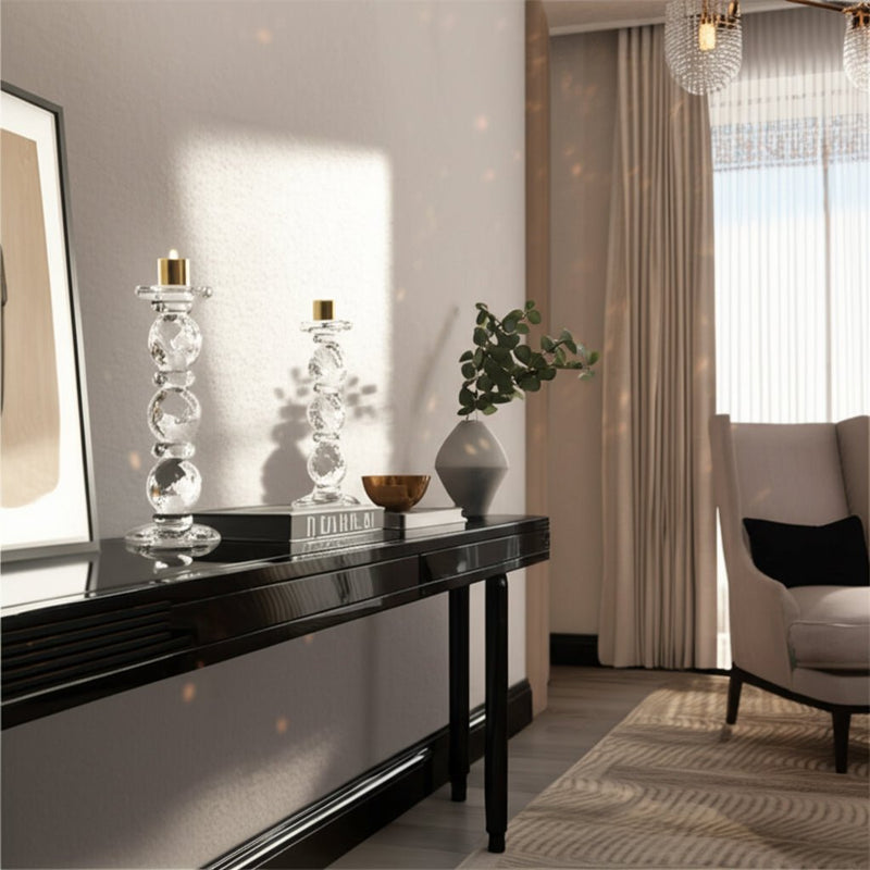 9" Etched Crystal Taper Holder, Clear/gold - Al Rugaib Furniture