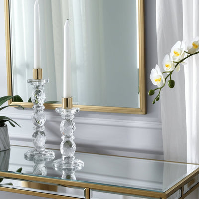 9" Etched Crystal Taper Holder, Clear/gold - Al Rugaib Furniture