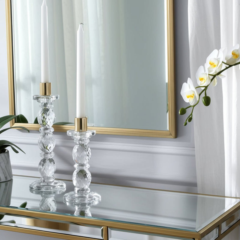 9" Etched Crystal Taper Holder, Clear/gold - Al Rugaib Furniture