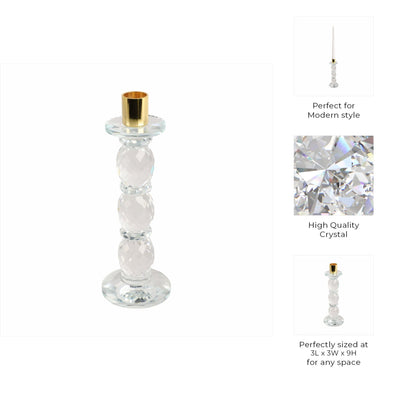 9" Etched Crystal Taper Holder, Clear/gold - Al Rugaib Furniture