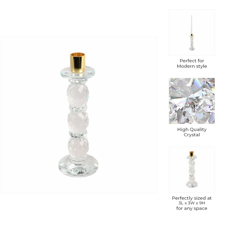 9" Etched Crystal Taper Holder, Clear/gold - Al Rugaib Furniture