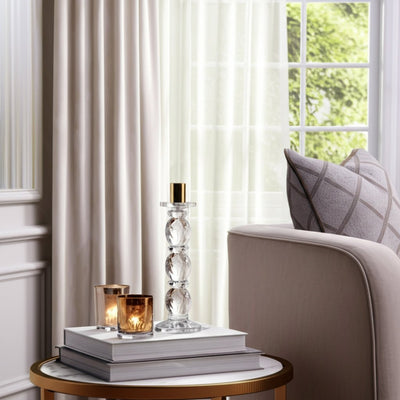 9" Etched Crystal Taper Holder, Clear/gold - Al Rugaib Furniture