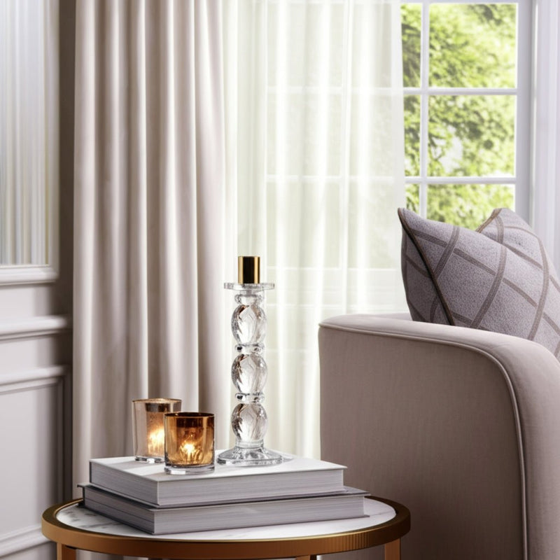 9" Etched Crystal Taper Holder, Clear/gold - Al Rugaib Furniture