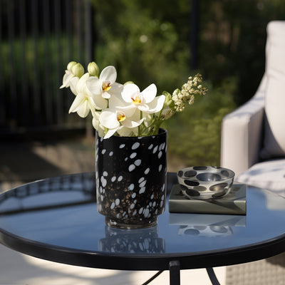 9" Hennie Medium Black & White Glass Vase - Al Rugaib Furniture