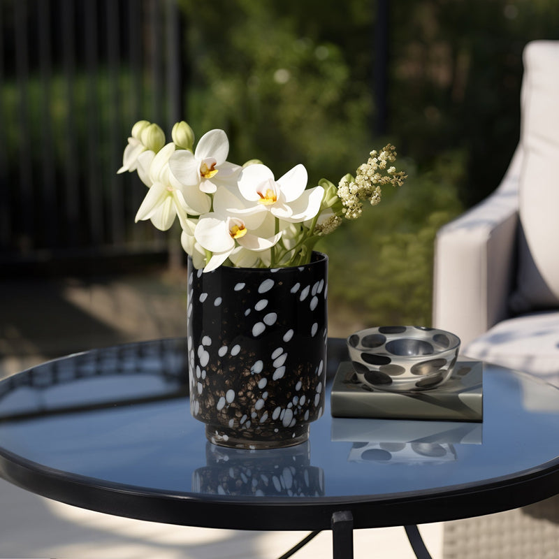 9" Hennie Medium Black & White Glass Vase - Al Rugaib Furniture