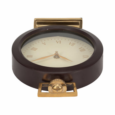 9" Jansen Gold And Brown Desk Clock - Al Rugaib Furniture