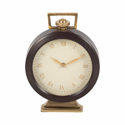 9" Jansen Gold And Brown Desk Clock - Al Rugaib Furniture