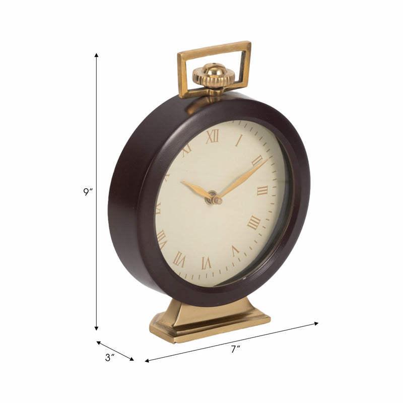9" Jansen Gold And Brown Desk Clock - Al Rugaib Furniture