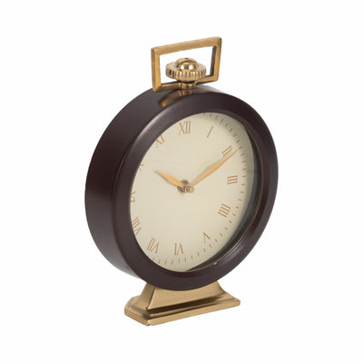9" Jansen Gold And Brown Desk Clock - Al Rugaib Furniture
