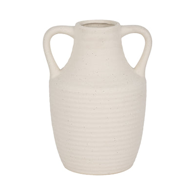 9" Jug Vase W/ Handle Rough Texture, Ivory - Al Rugaib Furniture