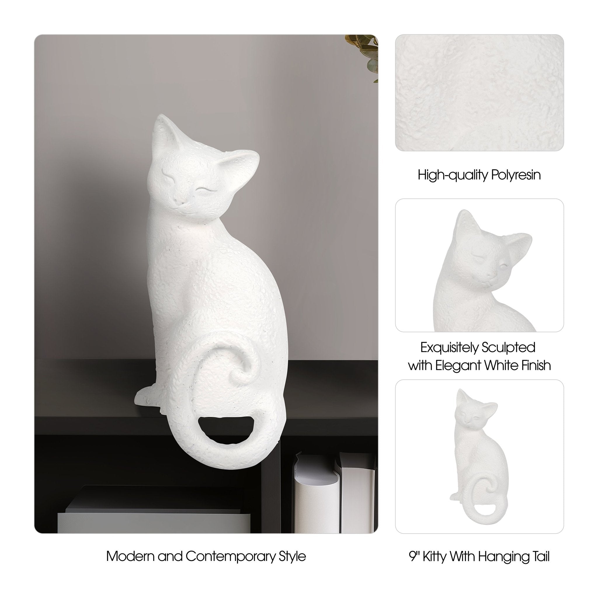 9" Kitty With Hanging Tail, White Table Decors| Sagebrook Home