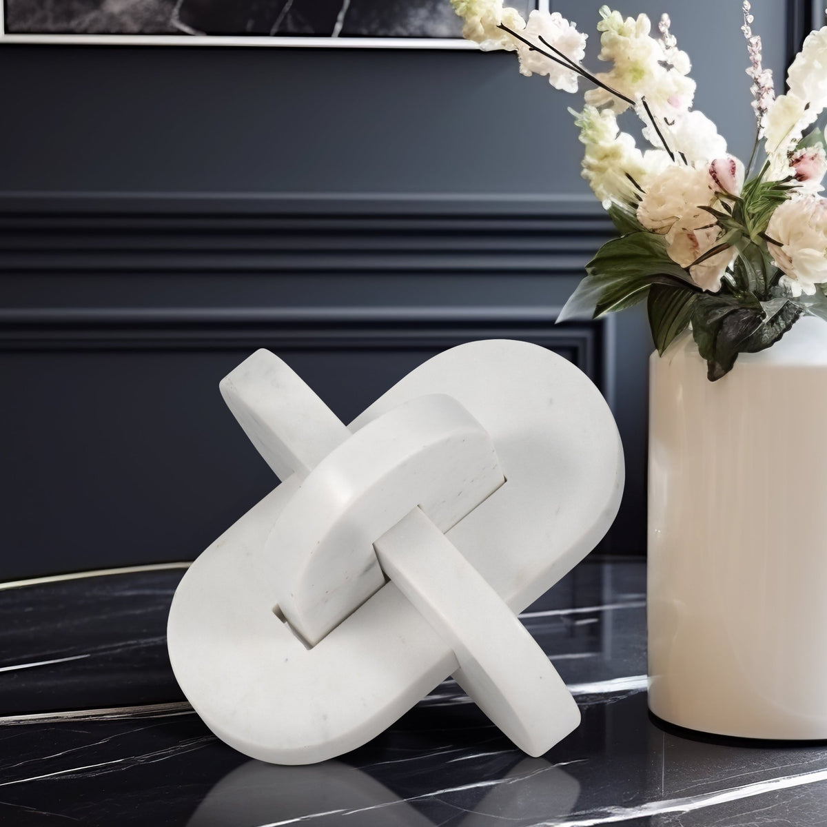 9" LIAM WHITE MARBLE KNOTS Table Decors| Sagebrook Home