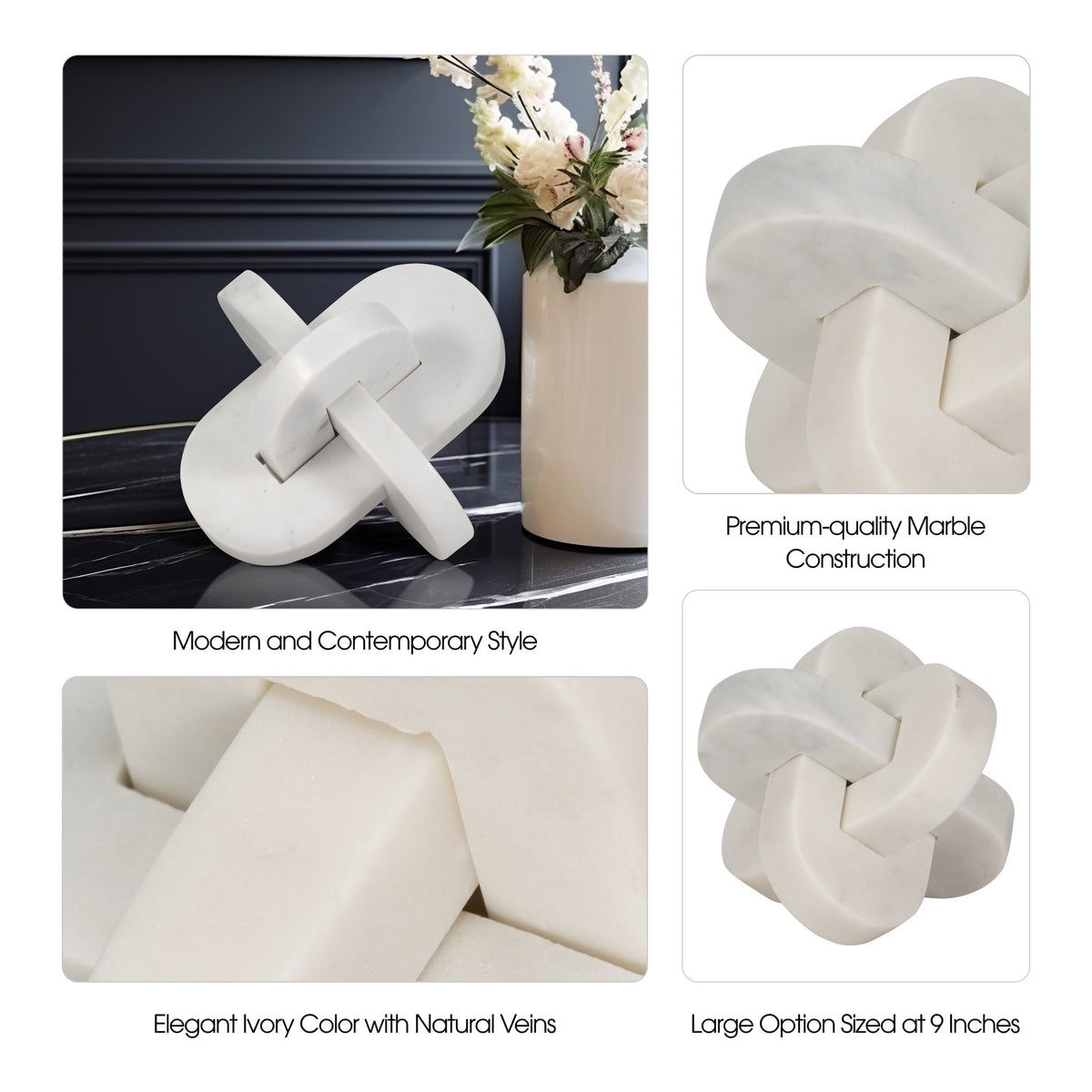 9" LIAM WHITE MARBLE KNOTS Table Decors| Sagebrook Home