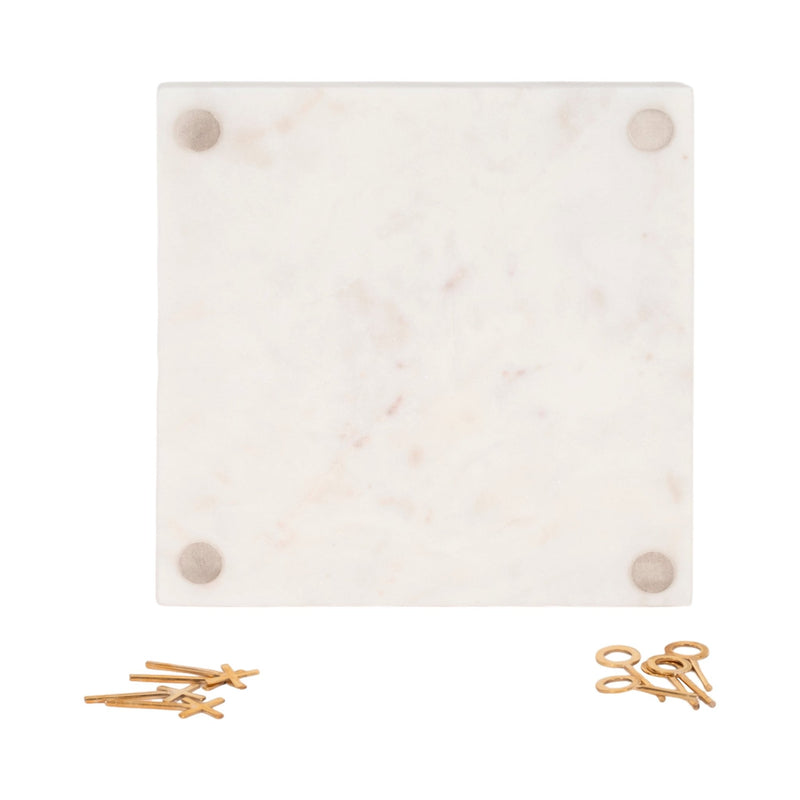 9" Marble Tic - tac - toe With Gold X & O, White/gold - Al Rugaib Furniture