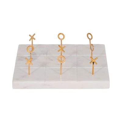 9" Marble Tic - tac - toe With Gold X & O, White/gold - Al Rugaib Furniture