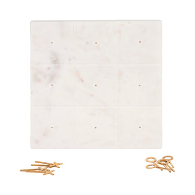 9" Marble Tic - tac - toe With Gold X & O, White/gold - Al Rugaib Furniture