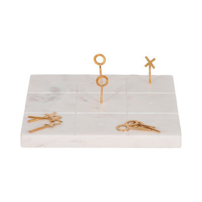 9" Marble Tic - tac - toe With Gold X & O, White/gold - Al Rugaib Furniture