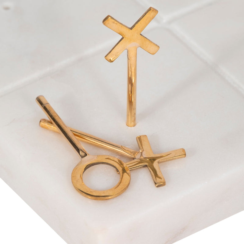 9" Marble Tic - tac - toe With Gold X & O, White/gold - Al Rugaib Furniture