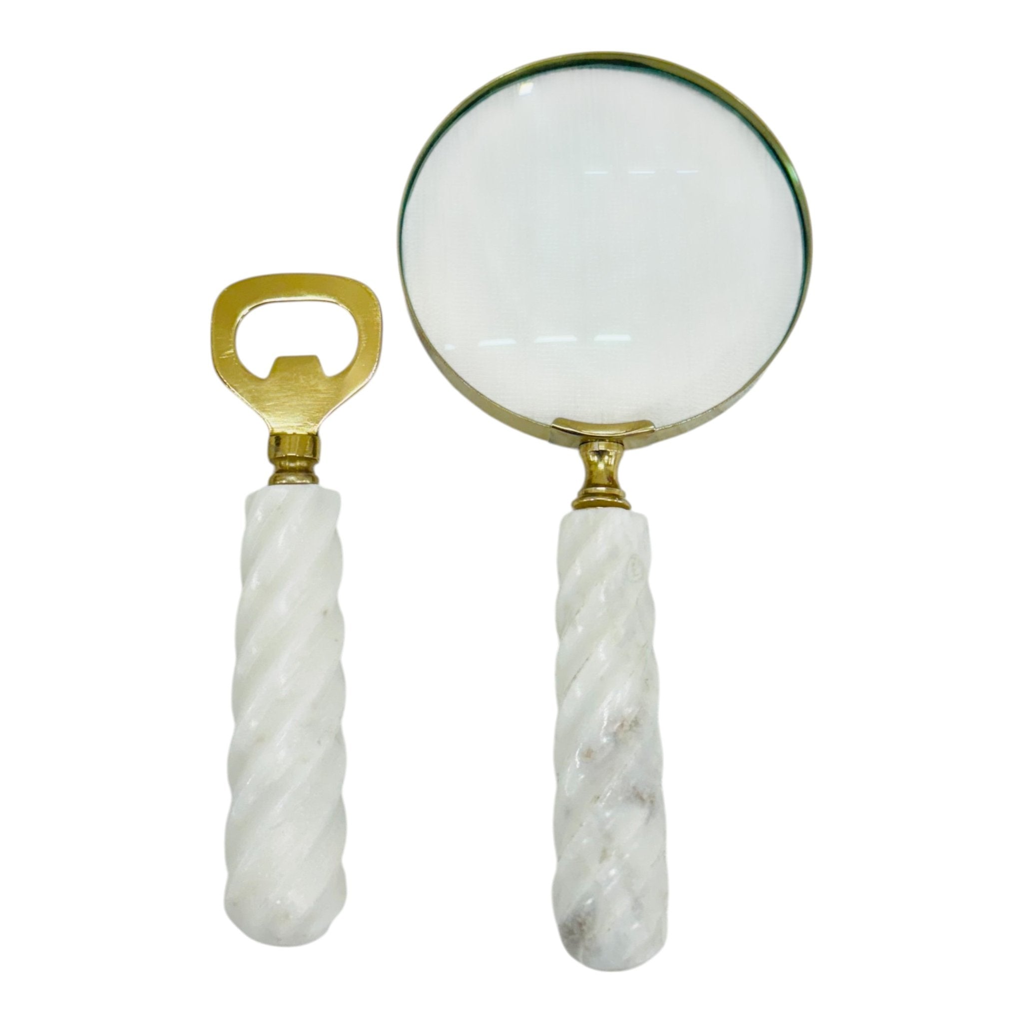 9" Romer White Marble Magnifying Glass And Bottle Table Decors| Sagebrook Home
