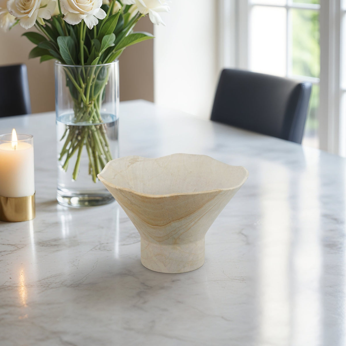 9" Sandstone Pedestal Bowl, Tan Table Decors| Sagebrook Home