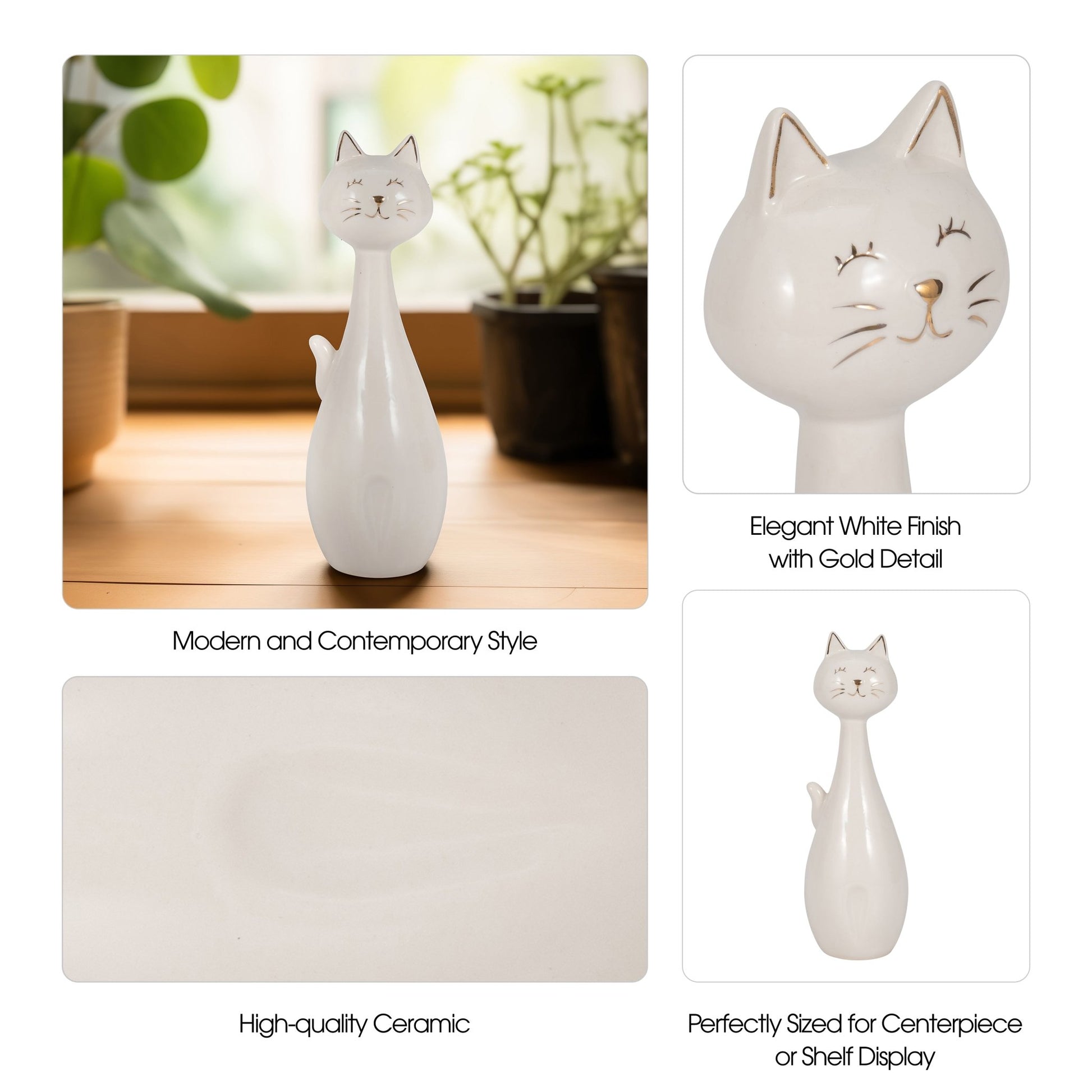 9" Sitting Kitty, White/gold Table Decors| Sagebrook Home