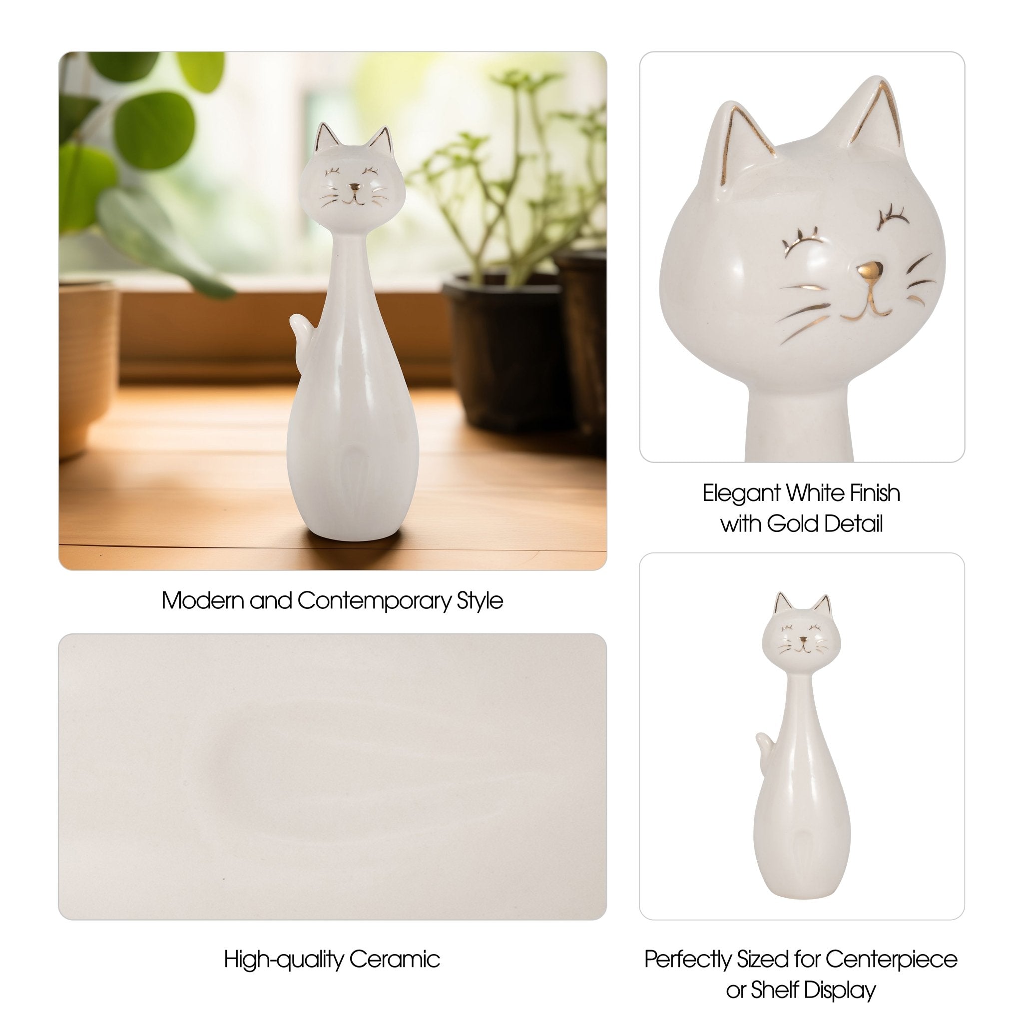 9" Sitting Kitty, White/gold Table Decors| Sagebrook Home