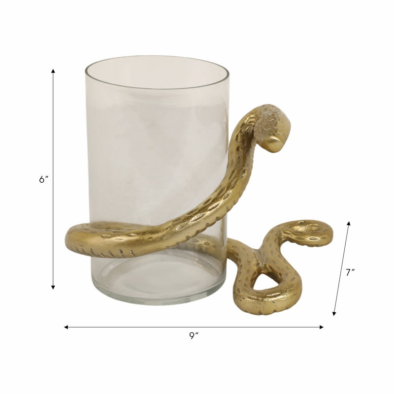 9" Snake Around Pillar Holder, Gold - Al Rugaib Furniture