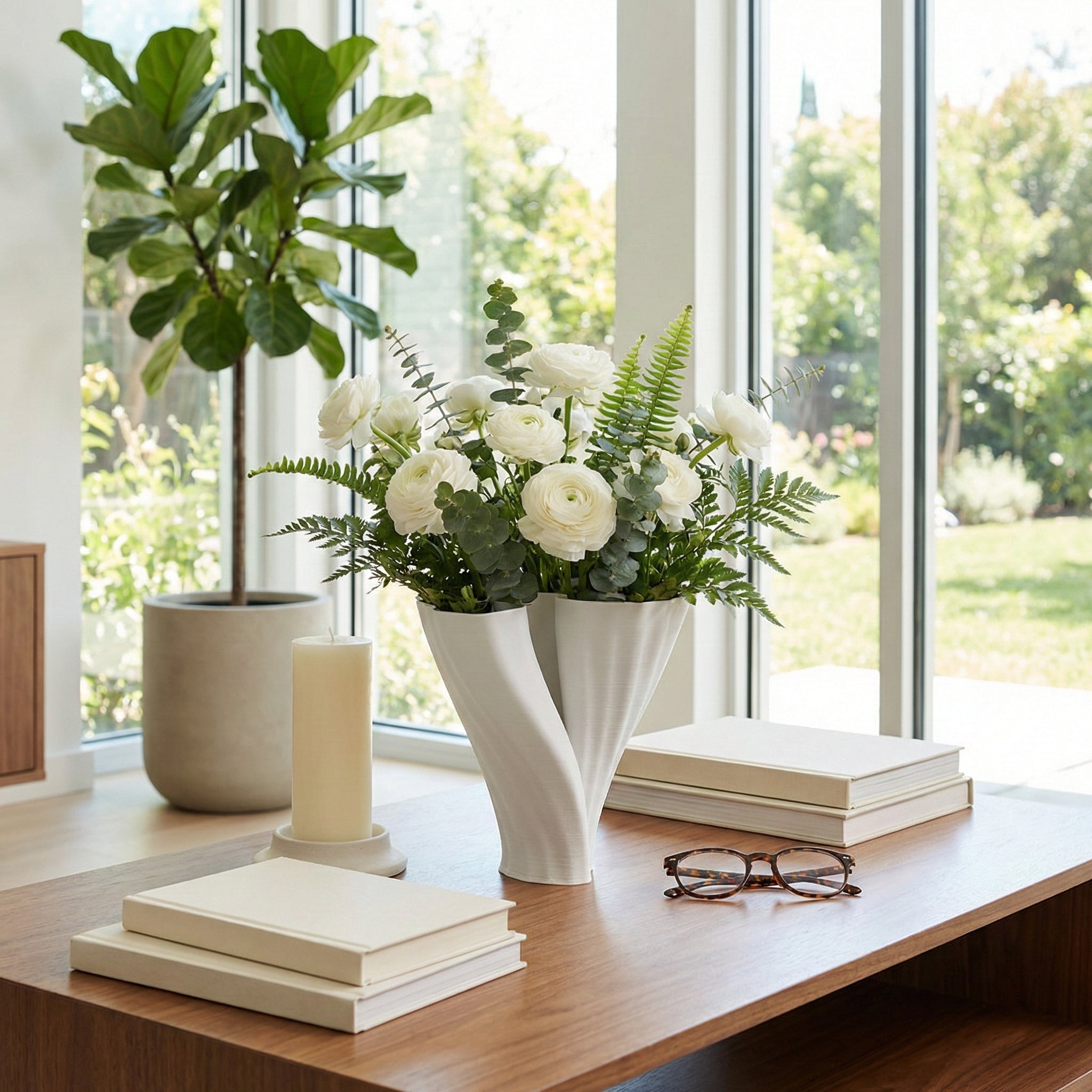 9" Spire Short And Wide 3d Printed Vase, White Vases and Jars| Sagebrook Home