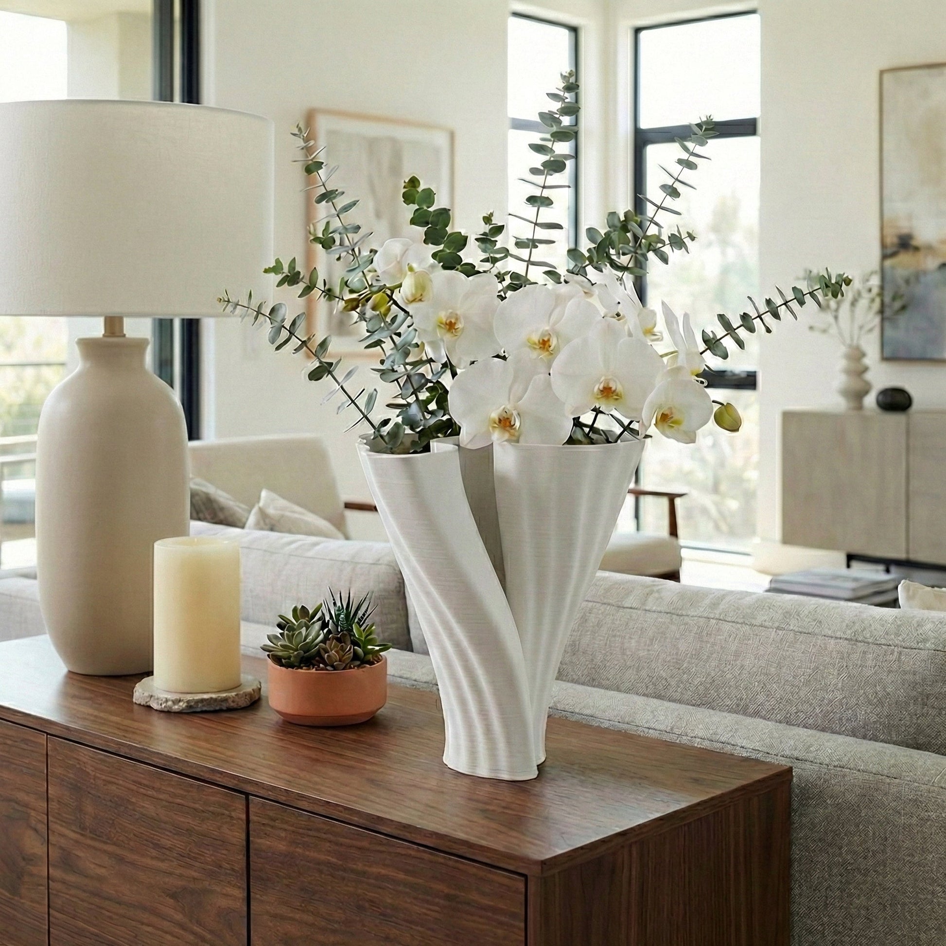 9" Spire Short And Wide 3d Printed Vase, White Vases and Jars| Sagebrook Home