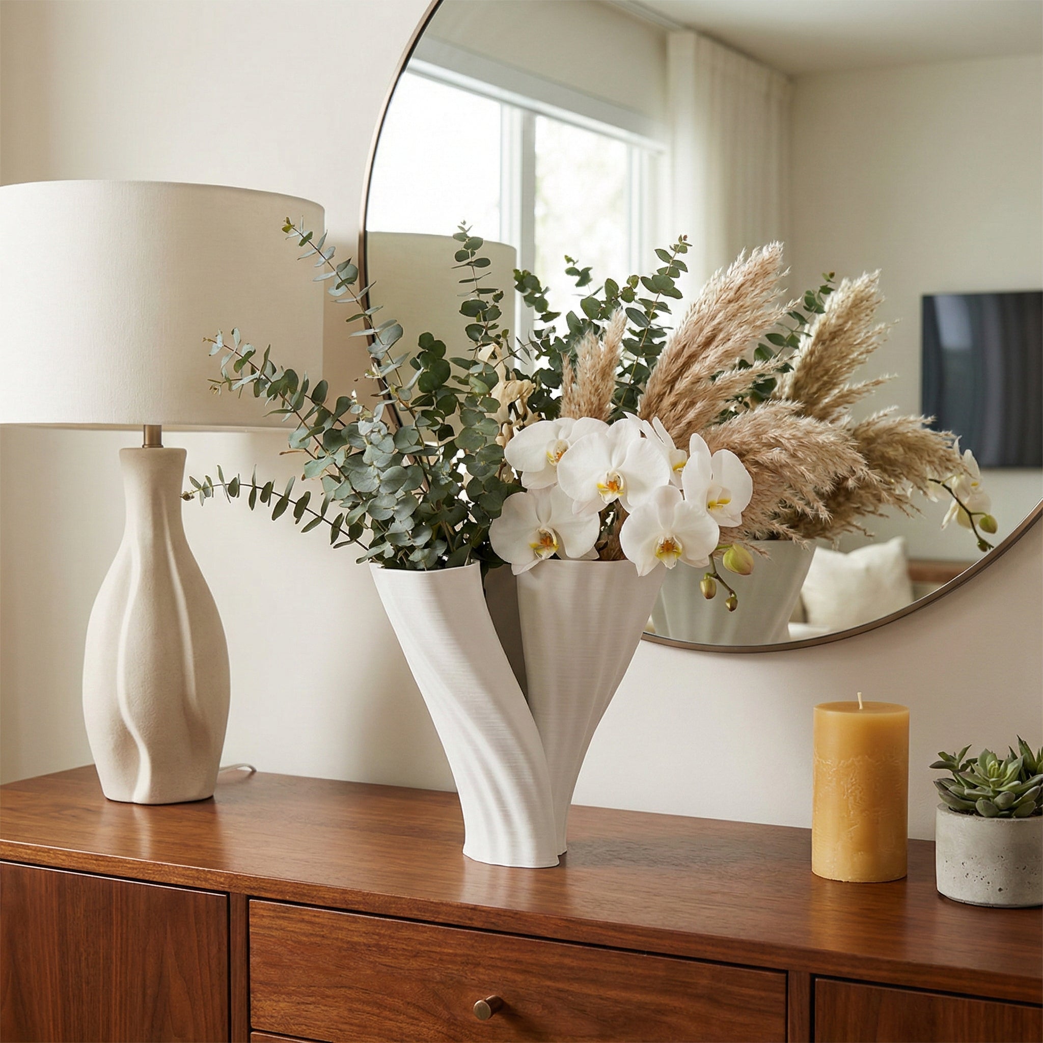 9" Spire Short And Wide 3d Printed Vase, White Vases and Jars| Sagebrook Home